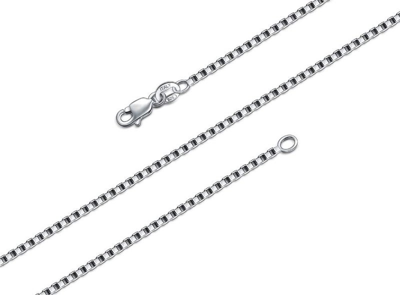 BORUO 925 Sterling Silver Box Chain Necklace, 1.5mm Solid Italian Nickel-Free Lobster Claw Clasp 16 Inch - Image 1